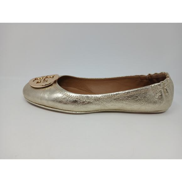 Tory Burch Minnie Travel Ballet With Logo Spark Gold Shoes Women’s Sz 10.5 New - Picture 15 of 16